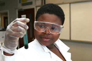 Laboratory Kid wearing vinyl gloves